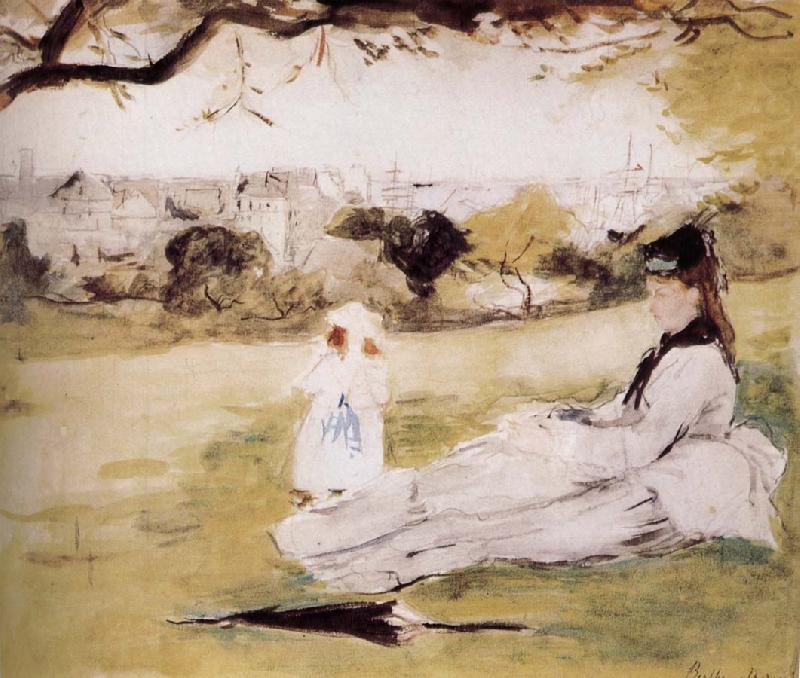 Berthe Morisot The mother and her child on the meadow china oil painting image